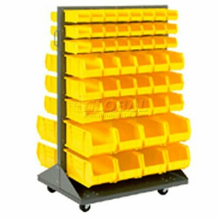 GLOBAL INDUSTRIAL Mobile Double Sided Floor Rack, 100 Yellow Stacking Bins 36 x 55 603392YL